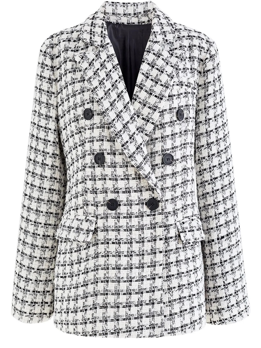 NOVEL HOUNDSTOOTH PATTERN TWEED BLAZER IN BLACK